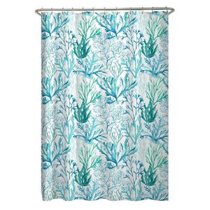 Zenna Coral Dream Shower Curtain Blue Green White Polyester 70 x 72-in Bath NEW